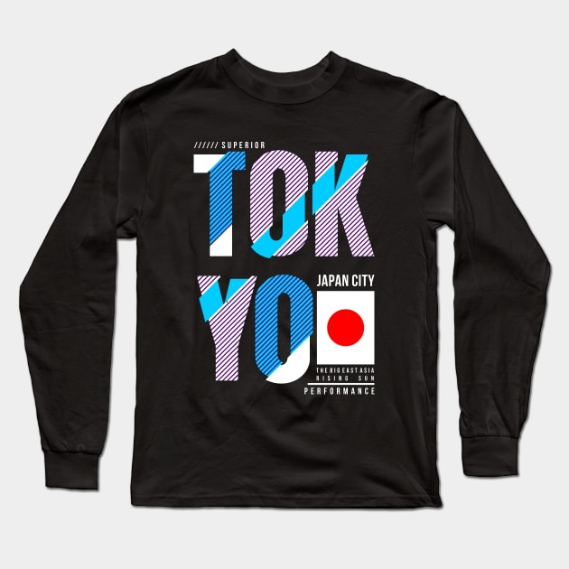 Tokyo City Typography Long Sleeve T-Shirt by Mako Design 